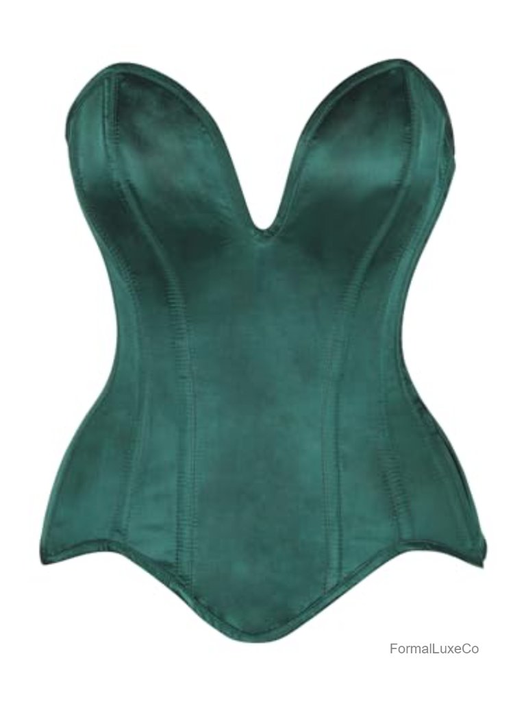 Satin Overbust Corset Top With Steel Boning - Zipper And Lacing